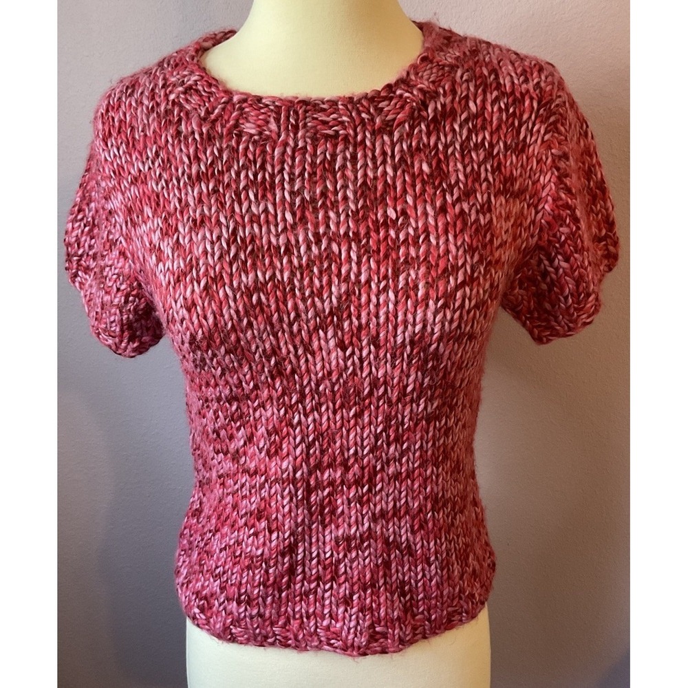 Moda International Red and Pink Valentines Short Sleeve‎ Sweater Size Medium